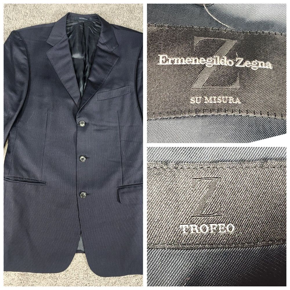 Ermenegildo‎ Zegna Blazer Mens 42 Black Su Misura Trofeo Wool Jacket Vtg